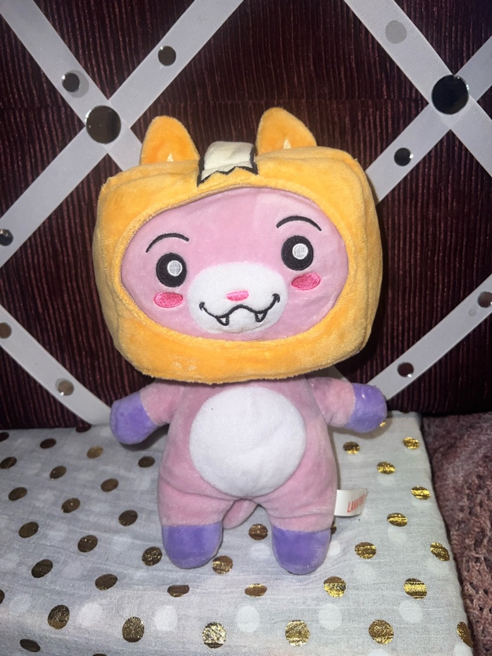 Cute Pink Plush Character with Yellow Hood